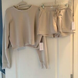 Beige Sweatshirt and Shorts Set